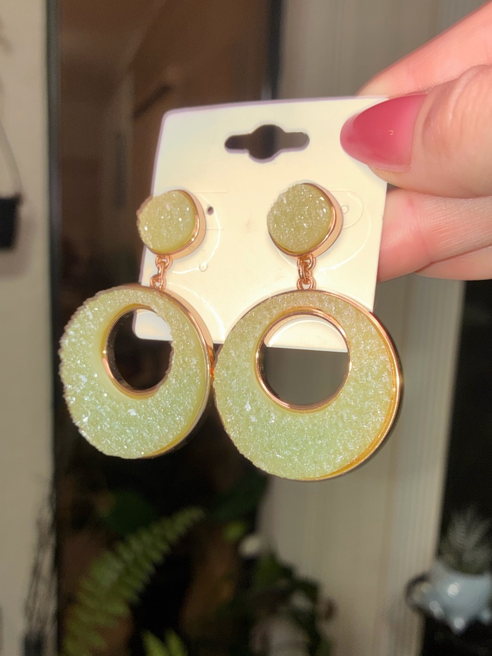 SUGARFIX by BaubleBar Mint Green Faux Druzy Hoop Drop Earrings - Picture 3 of 7